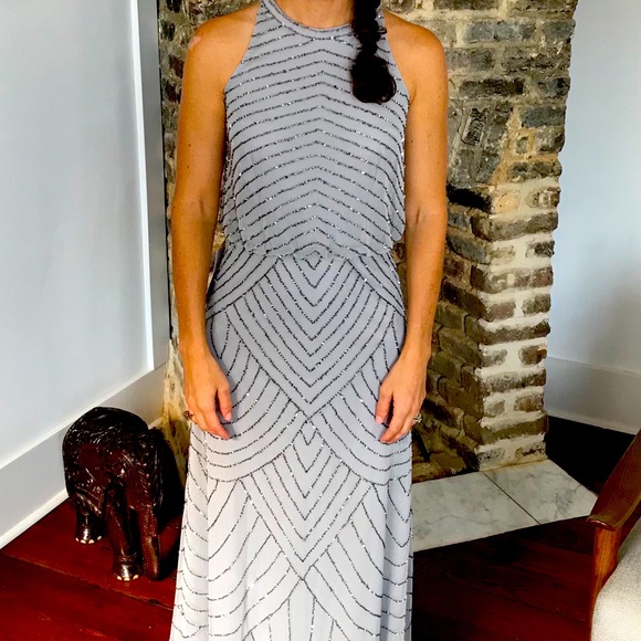 Bhldn Madigan Beaded Tulle Dress Silver 